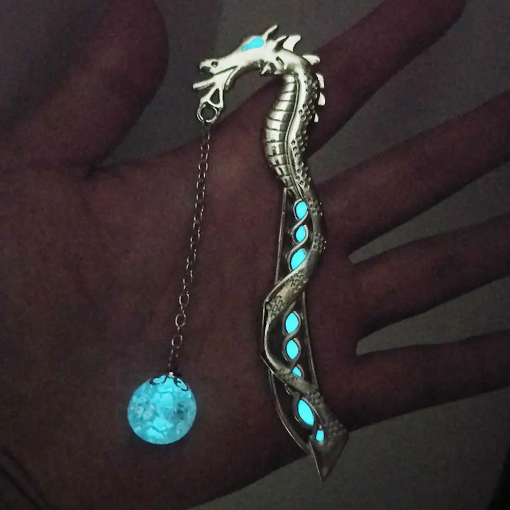 Glow-in-the-Dark Dragon Bookmark with Vintage Metal Design