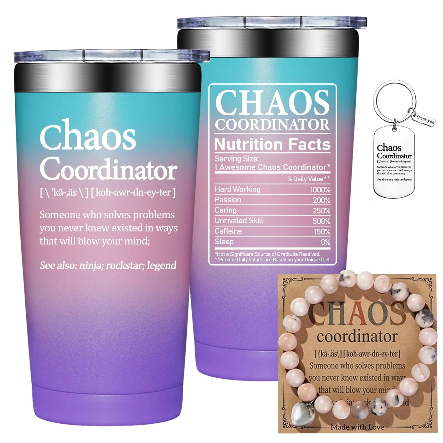 Chaos Coordinator Tumbler Mud, keychain and bracelet