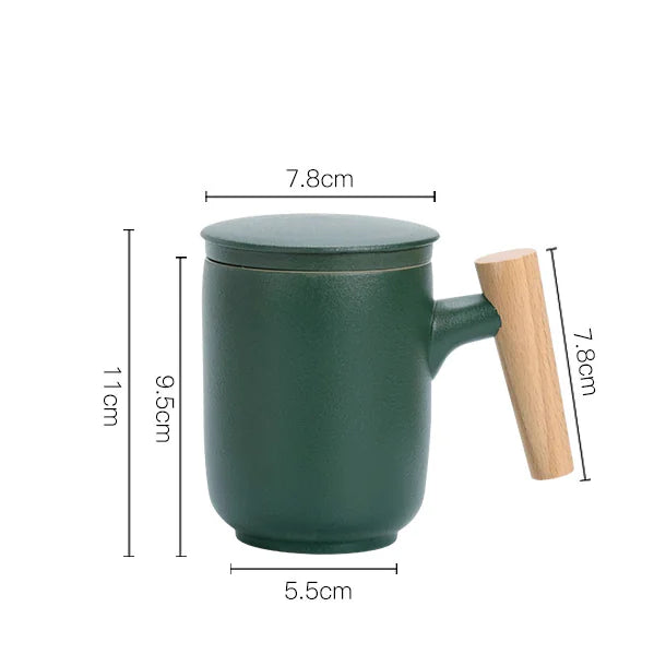 Frosted Ceramic Mug with Wooden Handle