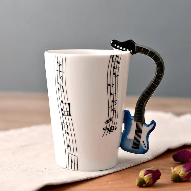 Ceramic Guitar Mug with Musical Note Design