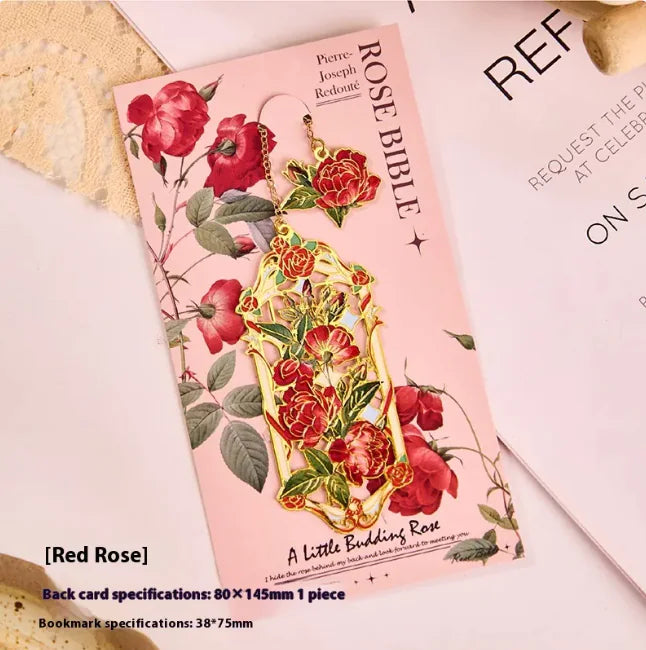Exquisite Flower Metal Hollow-Out Bookmark – Assorted Rose Colors