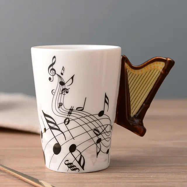Ceramic Guitar Mug with Musical Note Design