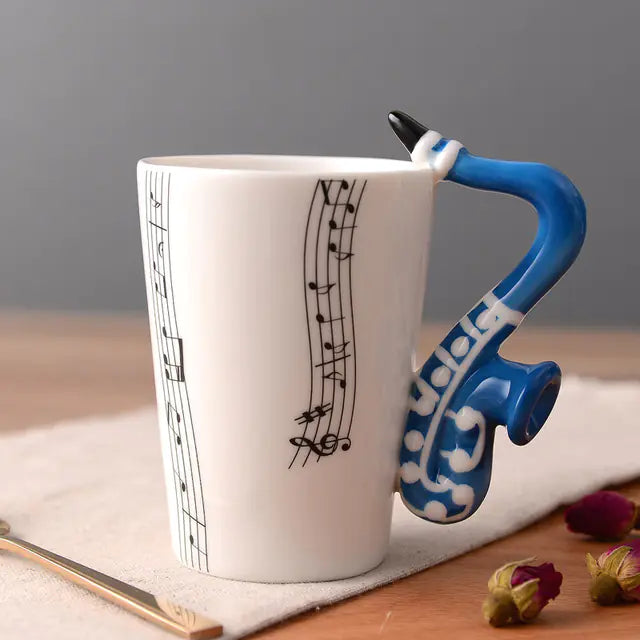 Ceramic Guitar Mug with Musical Note Design