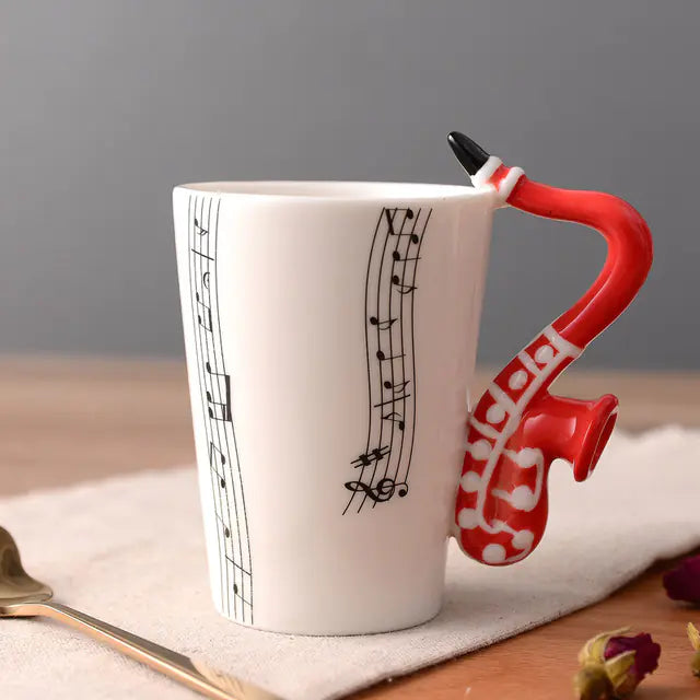 Ceramic Guitar Mug with Musical Note Design