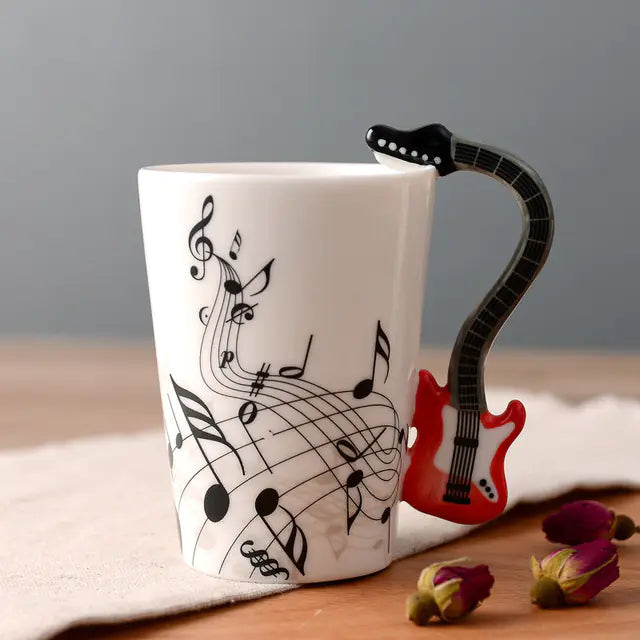 Ceramic Guitar Mug with Musical Note Design
