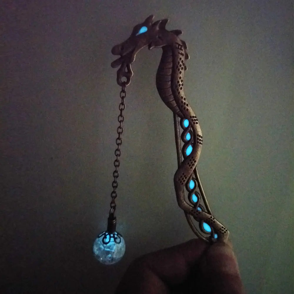 Glow-in-the-Dark Dragon Bookmark with Vintage Metal Design
