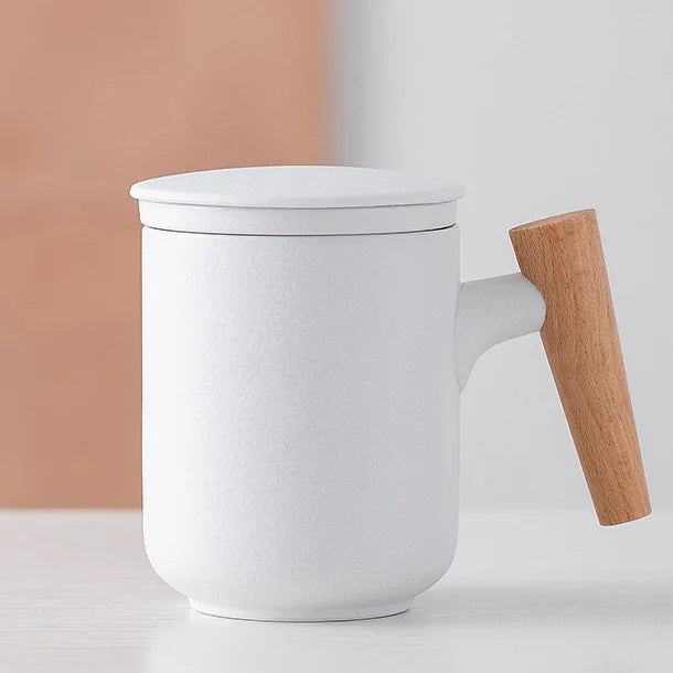 Frosted Ceramic Mug with Wooden Handle