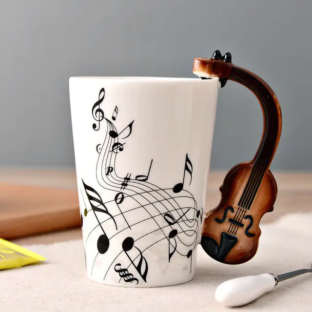 Ceramic Guitar Mug with Musical Note Design