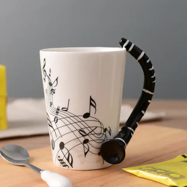 Ceramic Guitar Mug with Musical Note Design