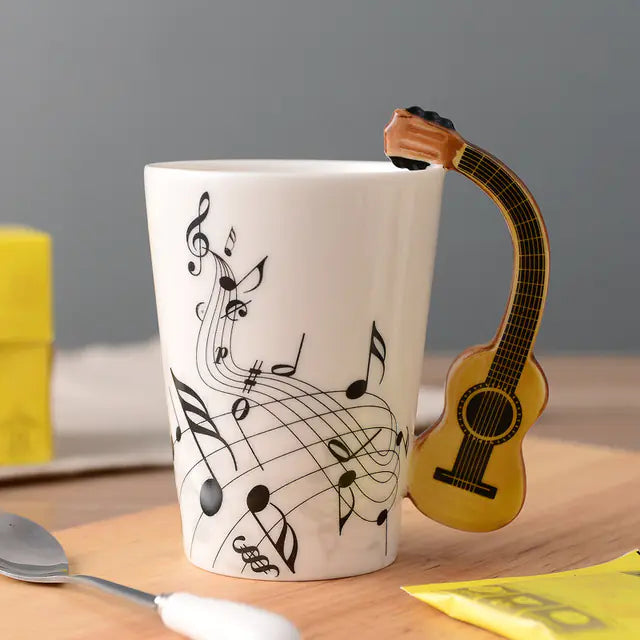 Ceramic Guitar Mug with Musical Note Design
