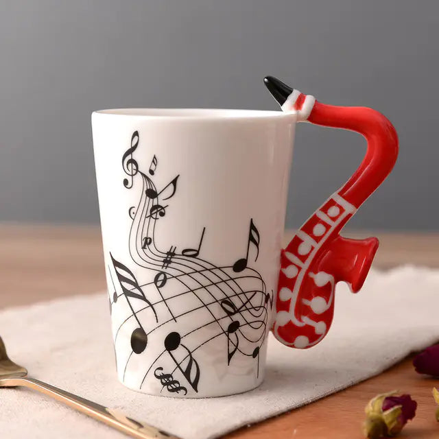 Ceramic Guitar Mug with Musical Note Design
