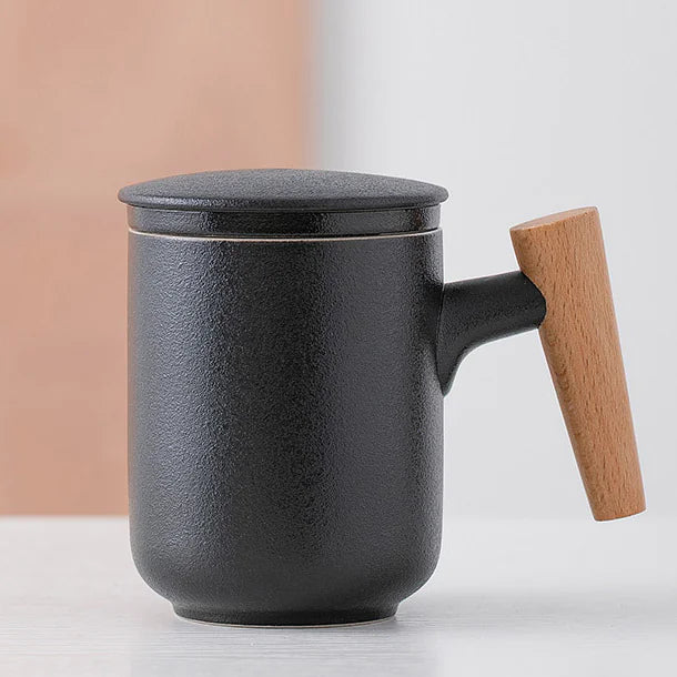 Frosted Ceramic Mug with Wooden Handle