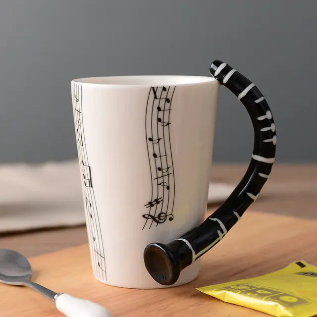 Ceramic Guitar Mug with Musical Note Design