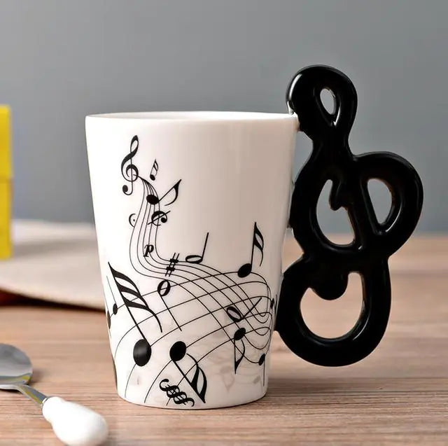 Ceramic Guitar Mug with Musical Note Design