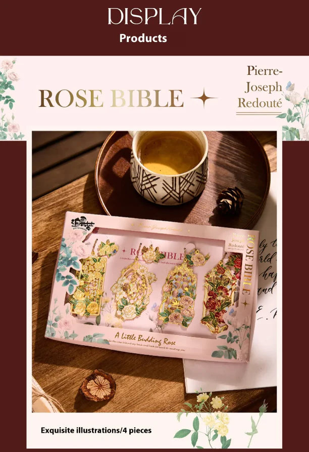 Exquisite Flower Metal Hollow-Out Bookmark – Assorted Rose Colors