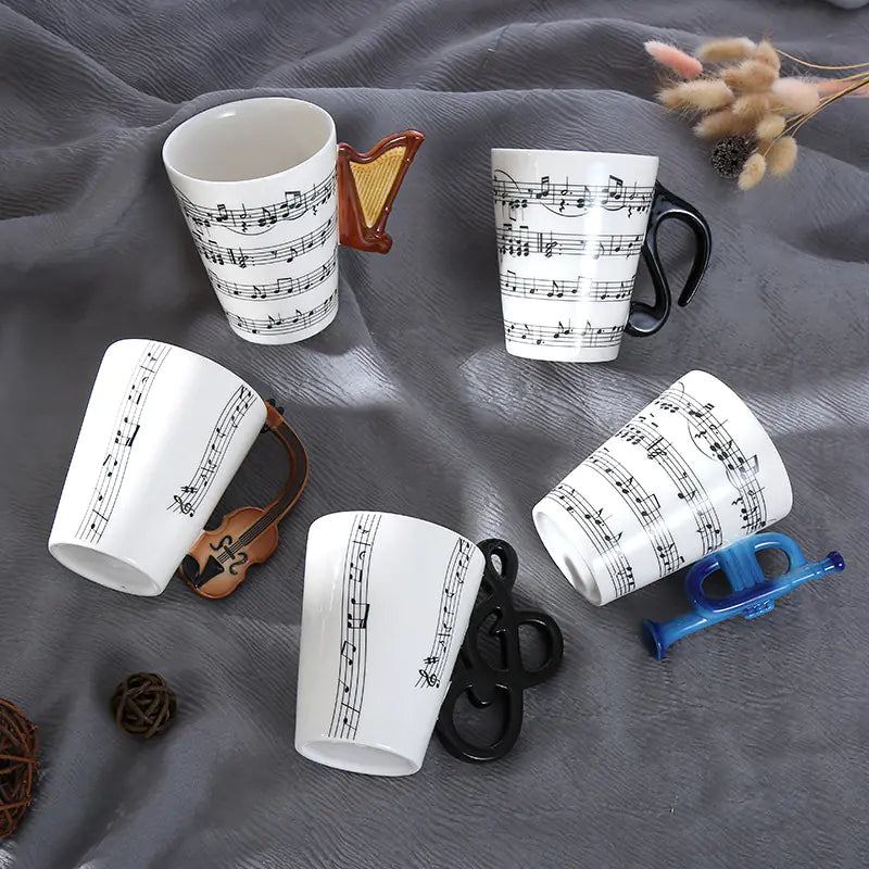 Ceramic Guitar Mug with Musical Note Design