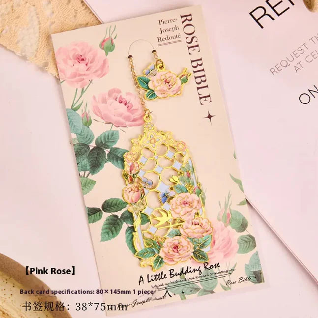 Exquisite Flower Metal Hollow-Out Bookmark – Assorted Rose Colors