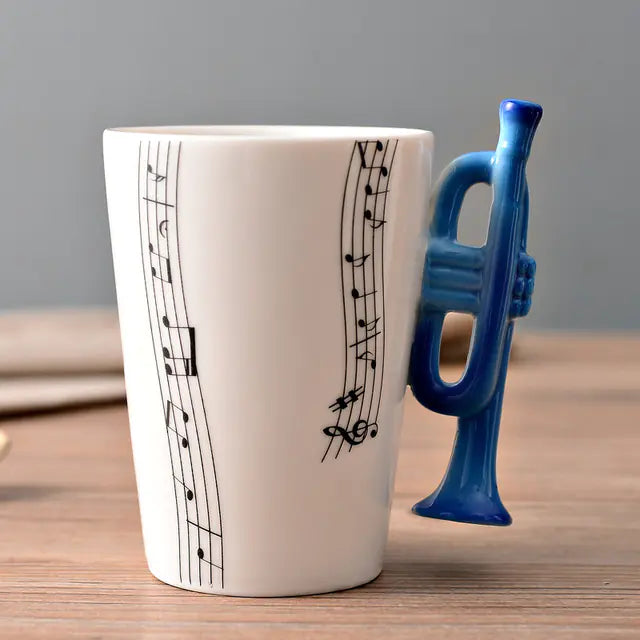 Ceramic Guitar Mug with Musical Note Design