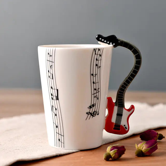Ceramic Guitar Mug with Musical Note Design