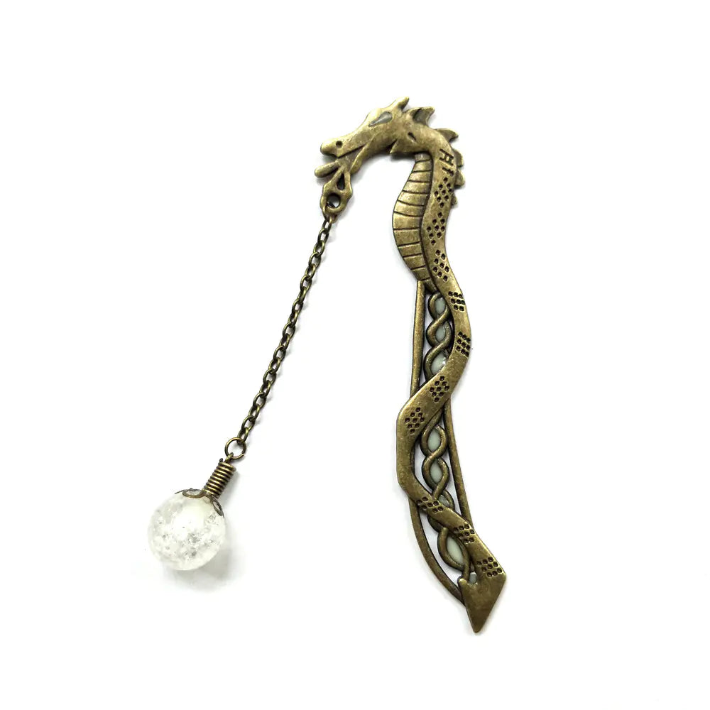 Glow-in-the-Dark Dragon Bookmark with Vintage Metal Design