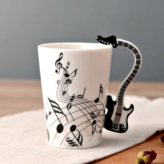 Ceramic Guitar Mug with Musical Note Design