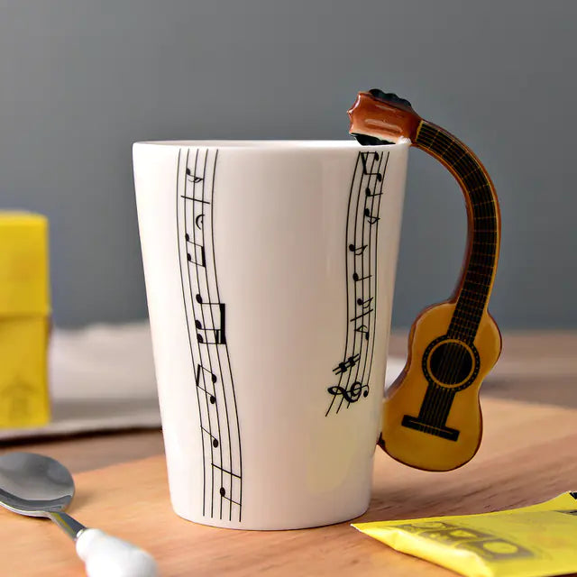 Ceramic Guitar Mug with Musical Note Design