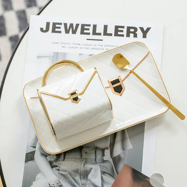 Creative Ceramic Coffee Mug and Saucer Set with Tray