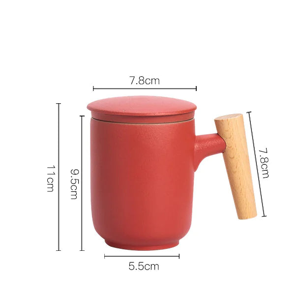 Frosted Ceramic Mug with Wooden Handle