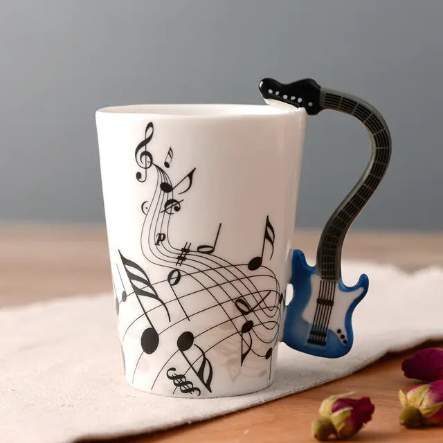 Ceramic Guitar Mug with Musical Note Design