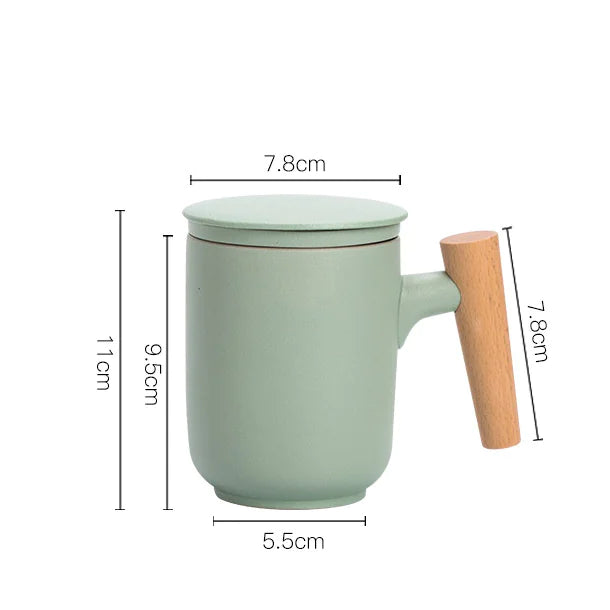 Frosted Ceramic Mug with Wooden Handle