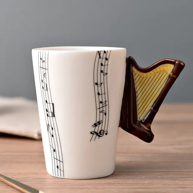 Ceramic Guitar Mug with Musical Note Design