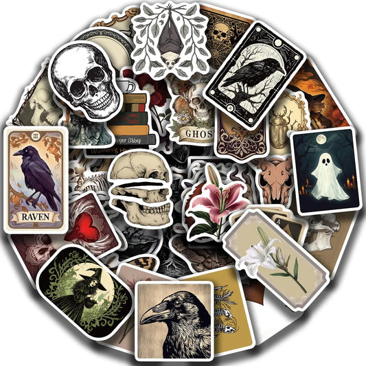 50 Pcs Dark Aesthetic Goth Style Stickers Vintage Rose Skull Stickers Horror Vinyl Waterproof Decals for Water Bottles Laptop Guitar Phone Scrapbook Junk DIY Crafts Journal Collage Journal