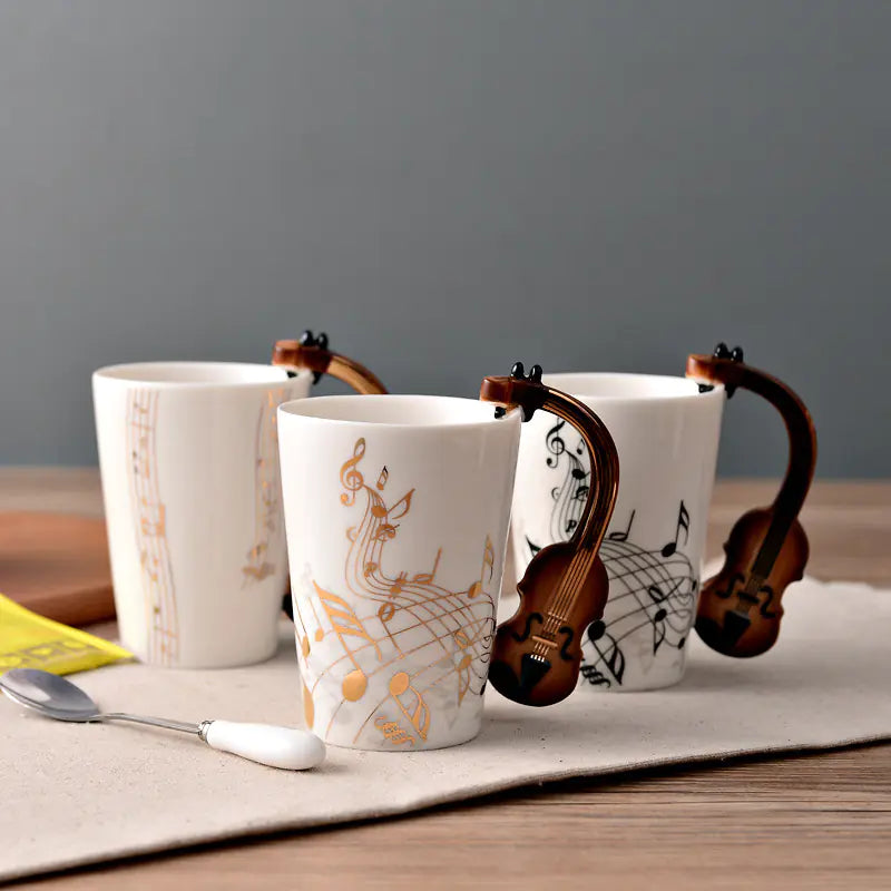 Ceramic Guitar Mug with Musical Note Design