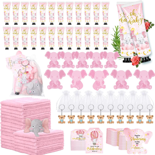168 Pcs Pink Elephant Baby Shower Gifts Bulk ,Guest Appreciation Gift