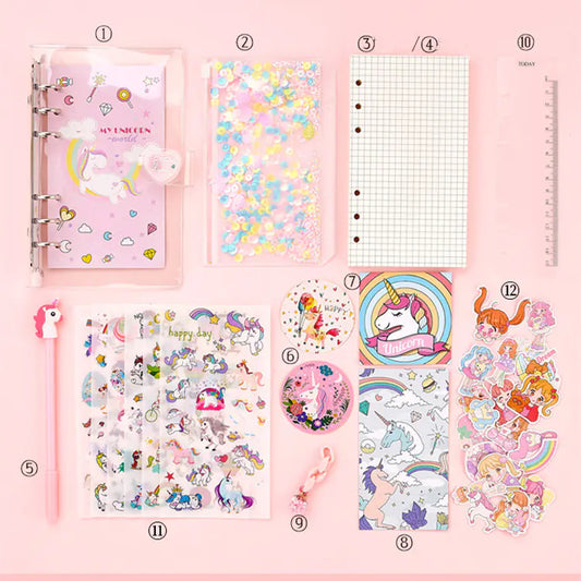 Square Grid Journal with Unicorn Design and Accessories