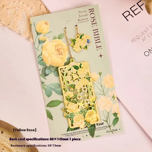 Exquisite Flower Metal Hollow-Out Bookmark – Assorted Rose Colors