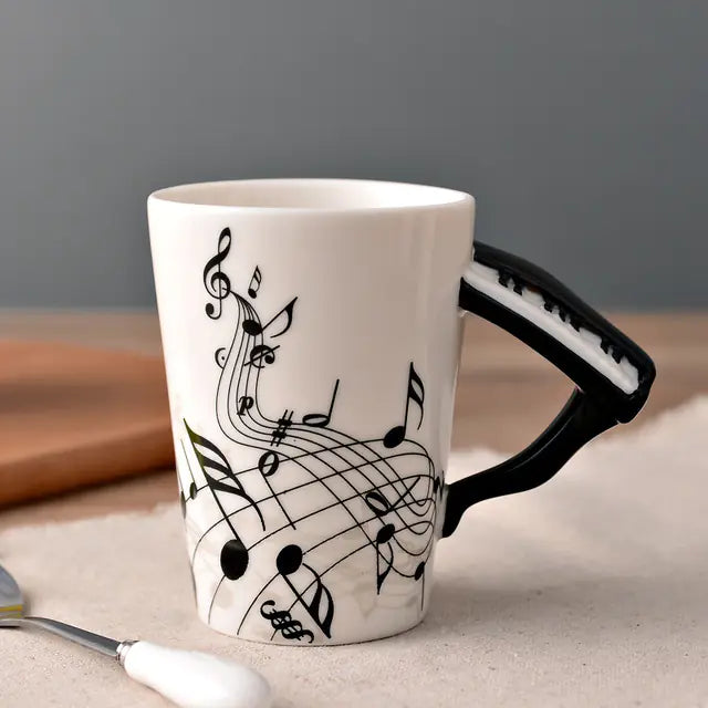 Ceramic Guitar Mug with Musical Note Design