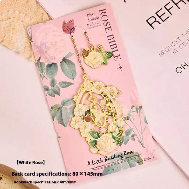 Exquisite Flower Metal Hollow-Out Bookmark – Assorted Rose Colors