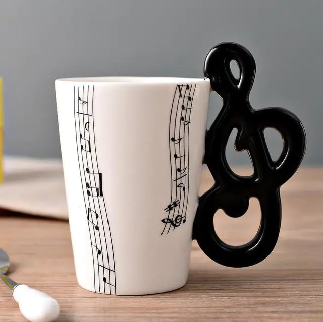Ceramic Guitar Mug with Musical Note Design