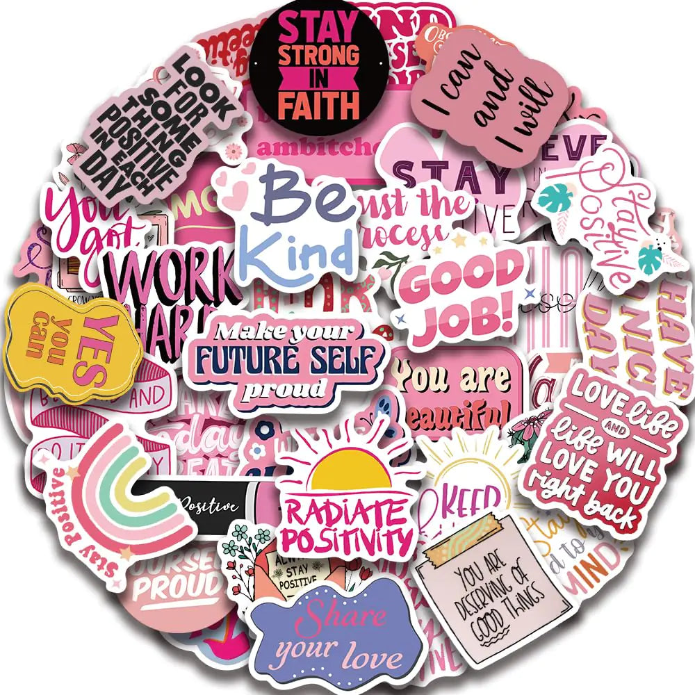 50PCS Pink Inspirational Stickers Motivational Decals Vinyl