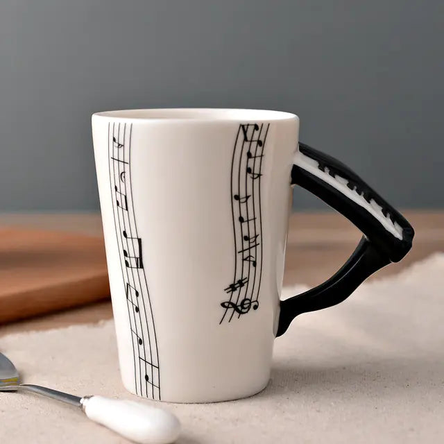 Ceramic Guitar Mug with Musical Note Design